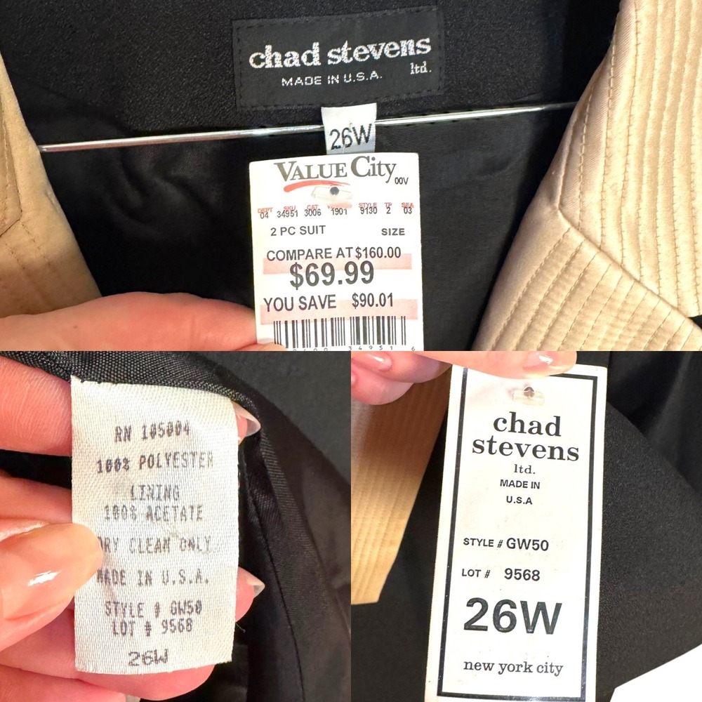 Chad Stevens Blazer 26W Black Cream Contrast Shawl Collar Vintage Tuxedo Style - Picture 5 of 6